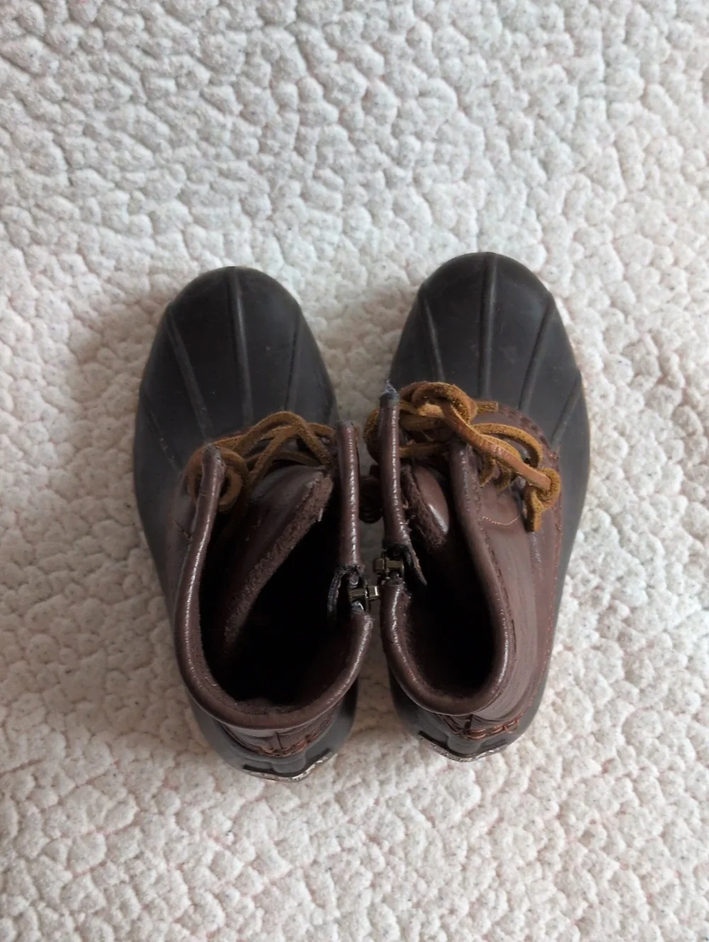 Sperry Kids Saltwater Faux Leather Distressed Brown Black Duck Boots Gorpcore